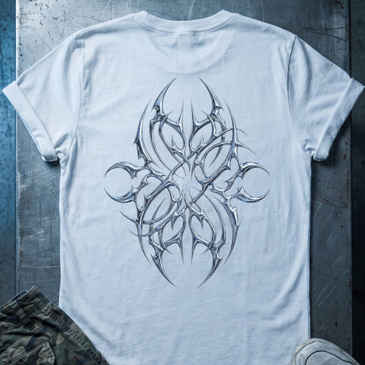T-shirt graphique dos tribal — Motif tribal flamme argentée